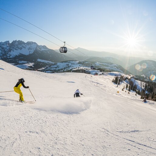 Abfahrt Skifahrer König Laurin Piste in Carezza | © Carezza Dolomites/Harald Wisthaler